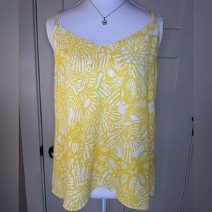 H&M Yellow White Floral Cami Tank Top Criss Cross Back Handkerchief Hem 6